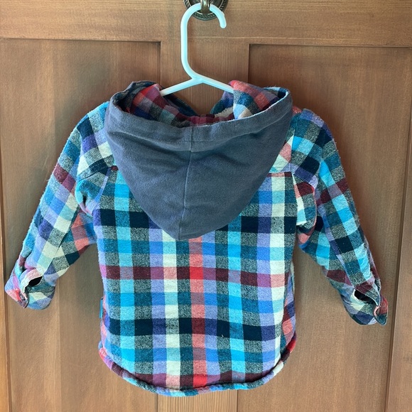 Loucy Miel fuzzy lined flannel with grey hood. Sz 18-36 months - Picture 2 of 4